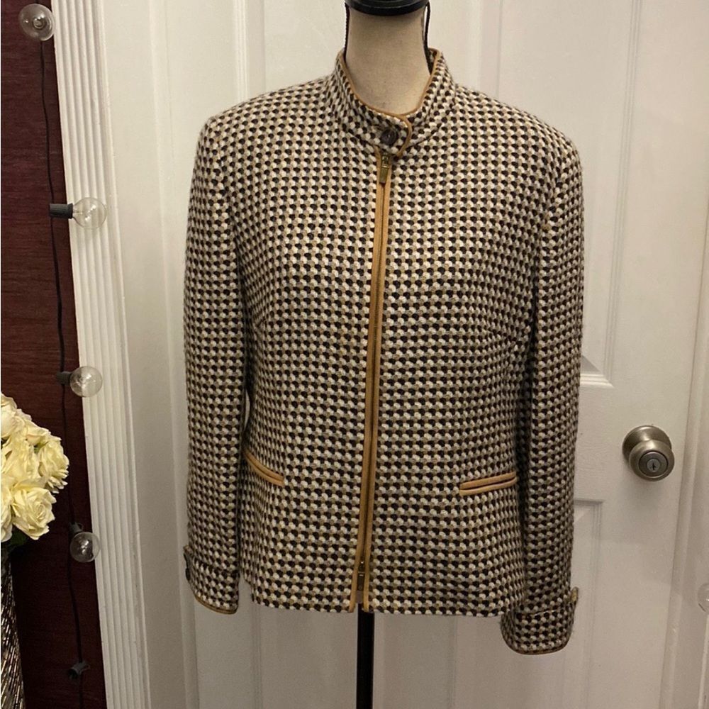 Louis Feraud Women's Houndstooth Jacket with suede trim, US12